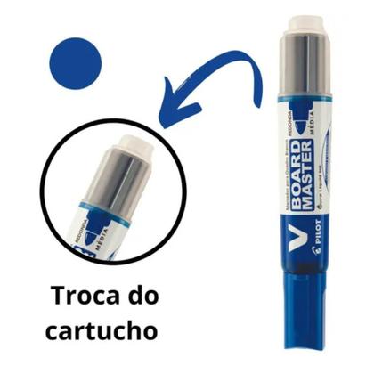 Imagem de Kit Marcador p/ Quadro Branco V-Board Recarregável + Cartucho de Reposição - Pilot   Canetão  Recarregavel  Refil