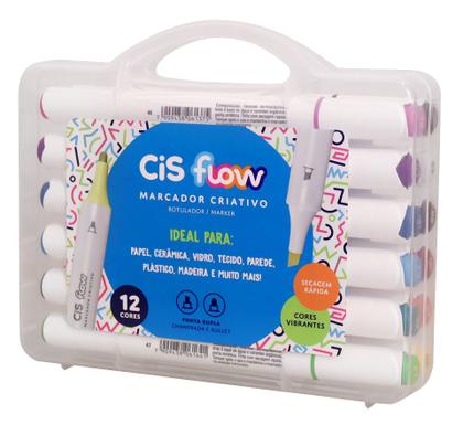 Imagem de Kit Marcador Permanente CIS FLOW C/ 12 Cores Madeira Tecido