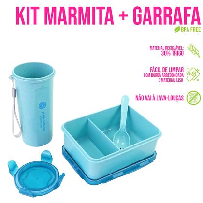 Imagem de Kit Marmita e Garrafa 500ml Fitness Pote c/ Divisória Colher