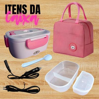 Imagem de Kit marmita eletrica bivolt 110v 220v carro caminhao uber bolsa isotermica alça