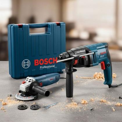 Imagem de Kit Martelete Gbh 220 E Esmerilhadeira Gws 700 Bosch 110v Azul/preto 127v