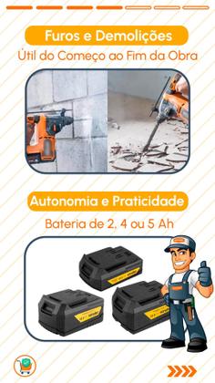 Imagem de Kit Martelete Perfurado 1,8J Vonder SDS-Plus Com Bateria 5Ah e Carregador Rompedor Furadeira