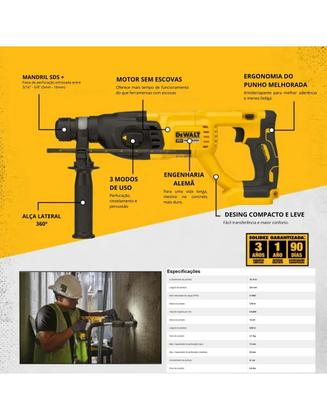 Imagem de Kit Martelete Rompedor 20V Brushless + 2 Baterias 5Ah Dewalt