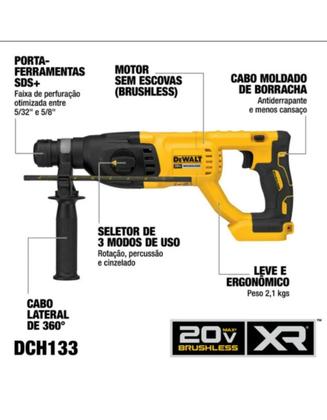 Imagem de Kit Martelete Rompedor 20V Brushless + 2 Baterias 5Ah Dewalt