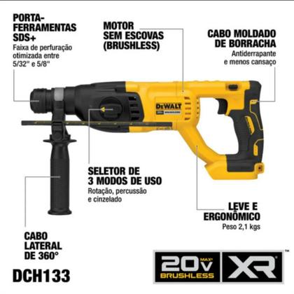 Imagem de Kit Martelete Rompedor DeWalt 20V Max SDS Motor Brushless + Bateria 4Ah + Carregador