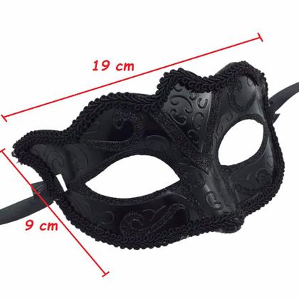 Imagem de Kit Máscara Fantasia Festa Baile Gala Masculino Feminino Preto M369