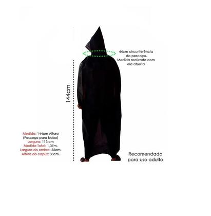 Imagem de Kit Mascara Freira Do Mal Com Capuz + Crucifixo + Capa Preta Fantasia Helloween Carnaval Com Capuz
