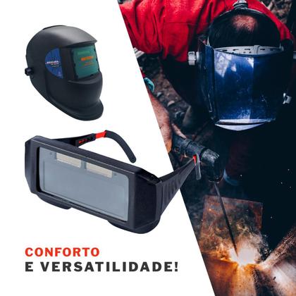 Imagem de Kit Máscara Solda Tonalidade Fixa DIN 11 Sem Regulagem + Óculos Soldador Escurecimento Automático