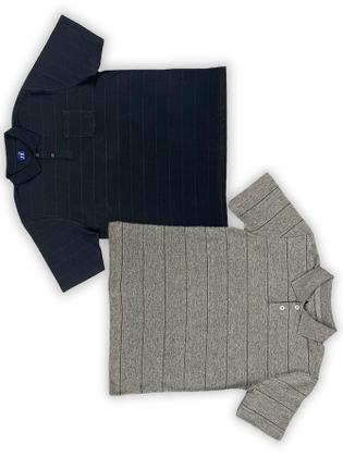 Imagem de KIT Masculino 2 Peças - Camisa Polo Listrada Preto e Camisa Polo Listrada Cinza