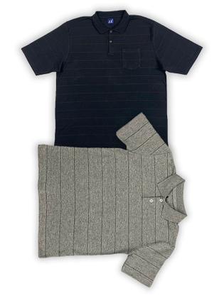 Imagem de KIT Masculino 2 Peças - Camisa Polo Listrada Preto e Camisa Polo Listrada Cinza