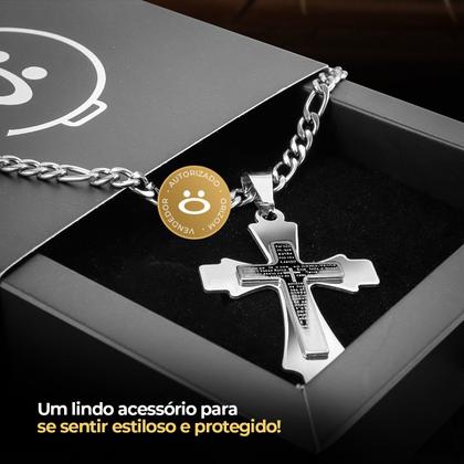 Imagem de kit Masculino colar crucifixo aço inox nota fiscal envio