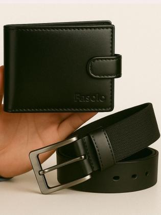 Imagem de Kit Masculino Fasolo Carteira Botão E Cinto Couro Preto 115