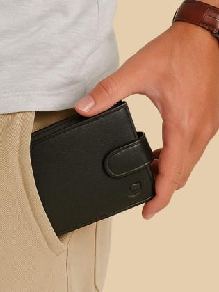 Imagem de Kit Masculino Fasolo Carteira Botão E Cinto Couro Preto 115