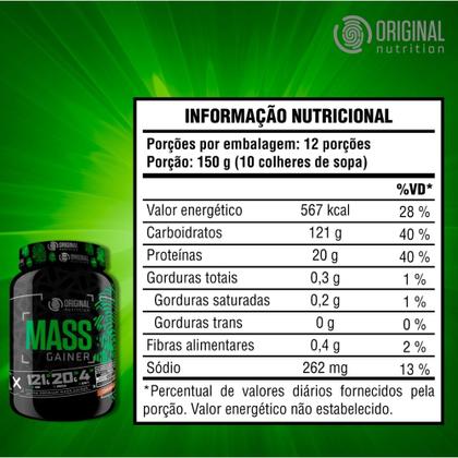 Imagem de Kit Massa Hipercalórico MASS GAINER + BCAA + Creatina + Glutamina + Colágeno + Shaker - Original Nutrition