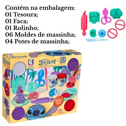 Imagem de Kit Massinha Stitch Disney Com 4 Massinhas + Acessórios De Confeitaria Para Crianças Brincarem De Fazer Doces - Cotiplás