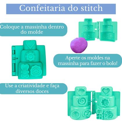 Imagem de Kit Massinha Stitch Disney Com 4 Massinhas + Acessórios De Confeitaria Para Crianças Brincarem De Fazer Doces - Cotiplás