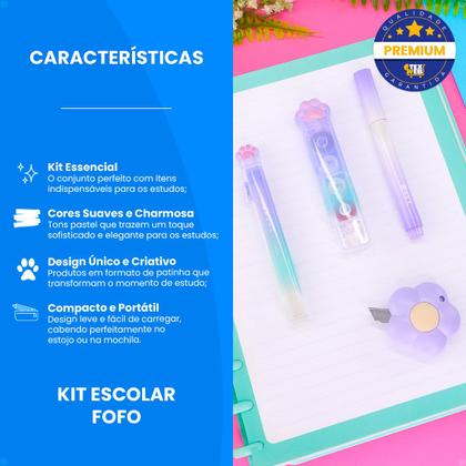 Imagem de Kit Material Escolar Menina Papelaria Fofa Corretivo Em Fita