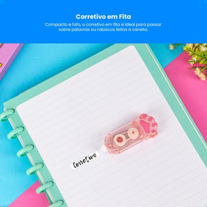 Imagem de Kit Material Escolar Menina Papelaria Fofa Corretivo Em Fita