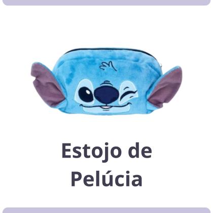 Imagem de Kit Material Escolar Stitch 3 Estojos Grande Pequeno Pelúcia Guardar Canetas Lápis Borracha Tesoura