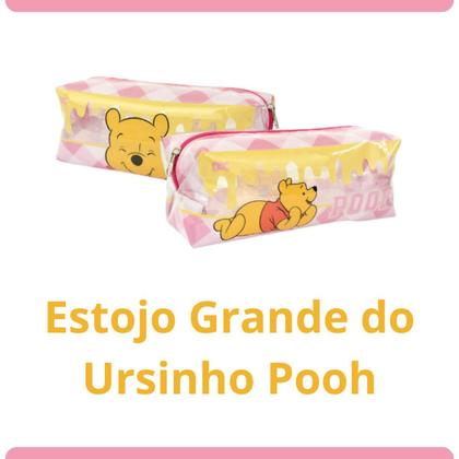 Imagem de Kit Material Escolar Ursinho Pooh com 2 Estojos Pelúcia Grande e Caderno Fluffy Anotações Faculdade