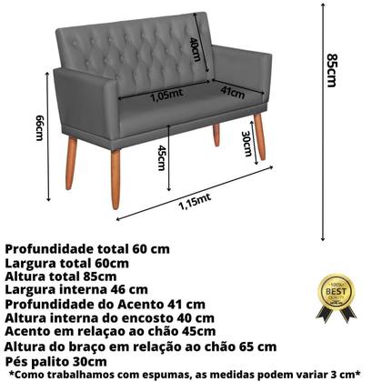 Imagem de Kit material sintético Namoradeira com Poltrona Capitone para Sala de Estar Recepção ambiente pequeno