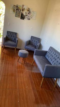 Imagem de Kit material sintético Namoradeira com Poltrona Capitone para Sala de Estar Recepção ambiente pequeno