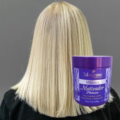 Imagem de Kit Matizador Cabelos Loiros 2x500ml Shampoo + Máscara Maycrene ELIMINA O AMARELADO