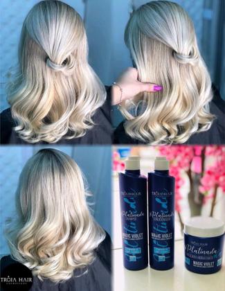 Imagem de  Kit Matizador Platinada Tróia Hair 3x500ml - Shampoo/Condicionador/Máscara Matizadora