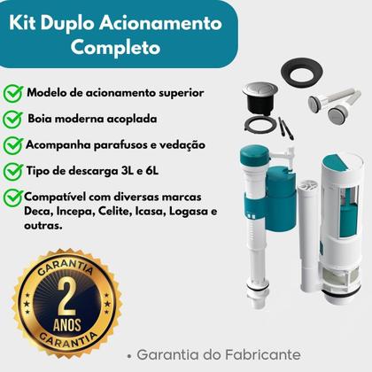 Imagem de Kit Mecanismo Completo Com Botão de Descarga Dupla Universal Caixa Acoplada