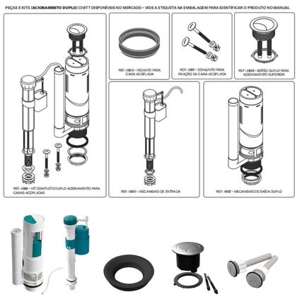Imagem de Kit Mecanismo Completo Com Botão de Descarga Dupla Universal Caixa Acoplada