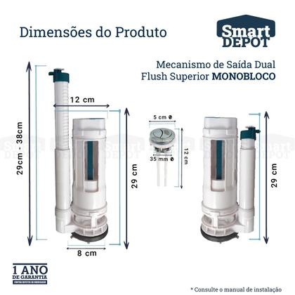 Imagem de Kit Mecanismo De Descarga Para Caixa Acoplada Monobloco Dual Flush Smart Depot Com Botão Acionamento Descarga Superior Duplo