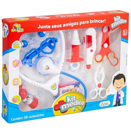 Imagem de Kit Médico Doutor Brinquedo Faz De Conta Com 8 Acessórios Azul Brincando De Profissões