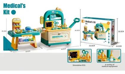 Imagem de Kit Médico Infantil 2 Em 1 Carrinho E Bancada Som Luz