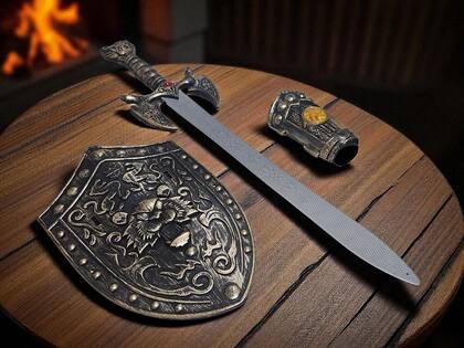 Imagem de Kit Medieval Espada Manopla Escudo Leão Infantil JR0344