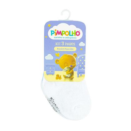 Imagem de Kit Meia Lisa Bebê Infantil Com 3 Pares Tamanho Recém-Nascido RN Pimpolho
