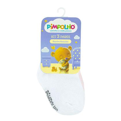 Imagem de Kit Meia Lisa Bebê Infantil Com 3 Pares Tamanho Recém-Nascido RN Pimpolho