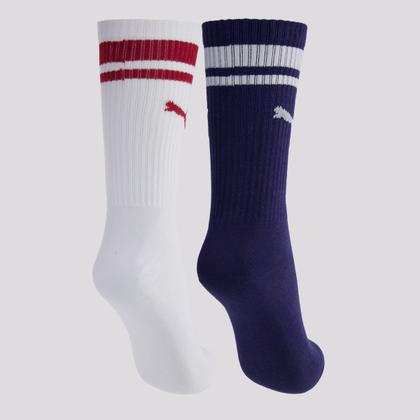 Imagem de Kit Meia Puma Cano Longo 2 Pares Branca e Marinho