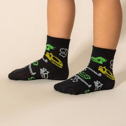 Imagem de Kit Meias Menino Infantil 06 Pares Coloridas Aranha Dinossauro Game Resistente Alta Qualidade Dallf