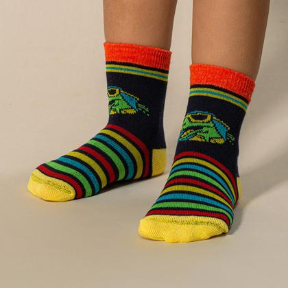 Imagem de Kit Meias Menino Infantil 06 Pares Coloridas Aranha Dinossauro Game Resistente Alta Qualidade Dallf