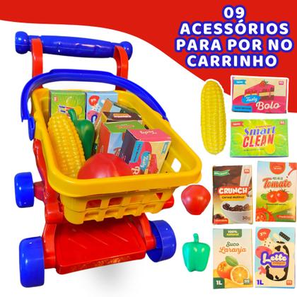 Imagem de Kit Mercadinho Cozinha Infantil Carrinho Brinquedo De Menina