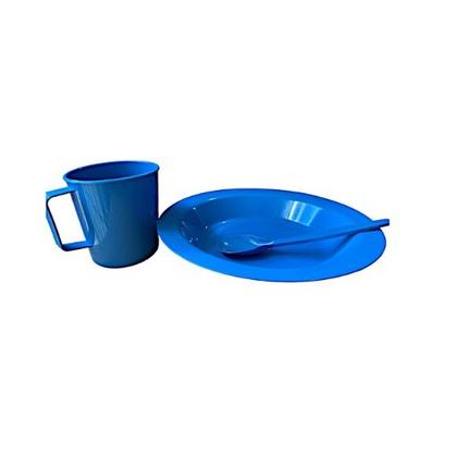 Imagem de Kit Merenda Escolar Azul Prato Colher Caneca Plástica 300 ML - 25 Pçs