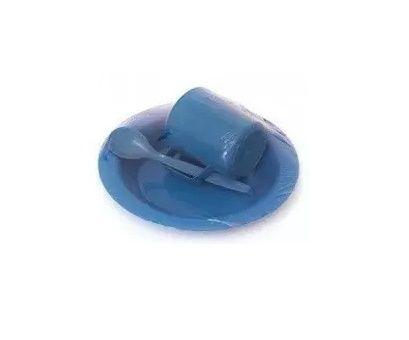 Imagem de Kit Merenda Escolar Azul Prato Colher Caneca Plástica 300 ML - 25 Pçs