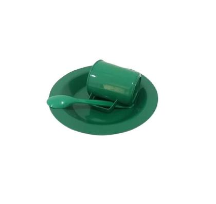 Imagem de Kit Merenda Escolar Verde Prato Colher Caneca Plástica 300 ML - 50 Pçs