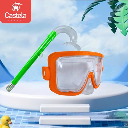 Imagem de Kit Mergulho Infantil Máscara Snorkel Laranja Verde Piscina Praia Castela