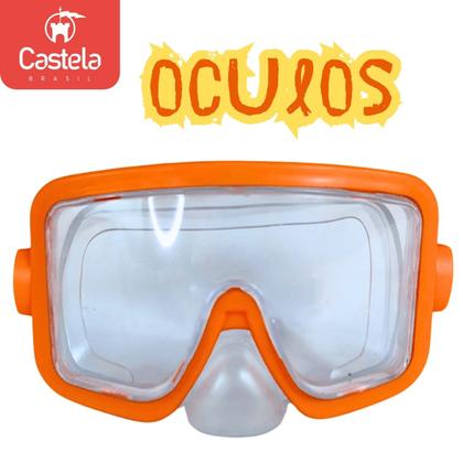 Imagem de Kit Mergulho Infantil Máscara Snorkel Laranja Verde Piscina Praia Castela