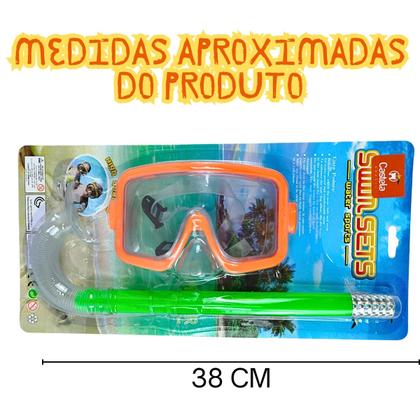 Imagem de Kit Mergulho Infantil Máscara Snorkel Laranja Verde Piscina Praia Castela