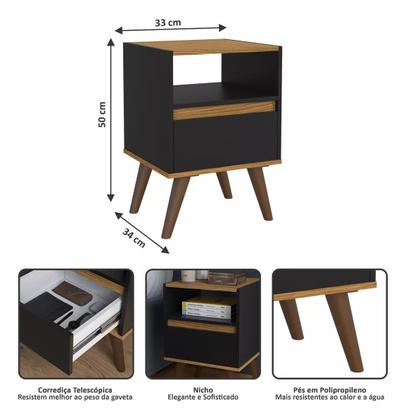 Imagem de Kit Mesa De Cabeceira Para Quarto Pés Retro 1 Gaveta  Várias Cores