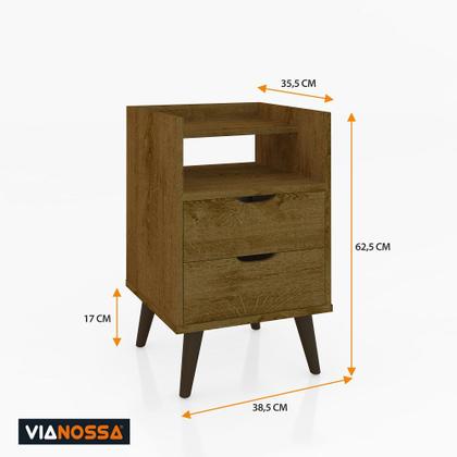 Imagem de Kit Mesa de Cabeceira Retrô Decor com Duas Gavetas e Pés Palitos - ViaNossa