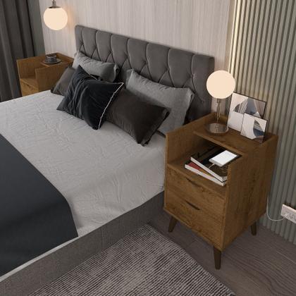 Imagem de Kit Mesa de Cabeceira Retrô Decor com Duas Gavetas e Pés Palitos - ViaNossa