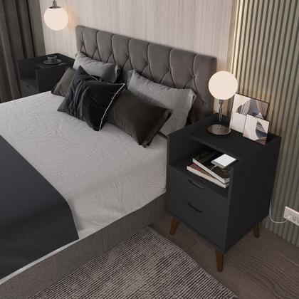 Imagem de Kit Mesa de Cabeceira Retrô Decor com Duas Gavetas e Pés Palitos - ViaNossa